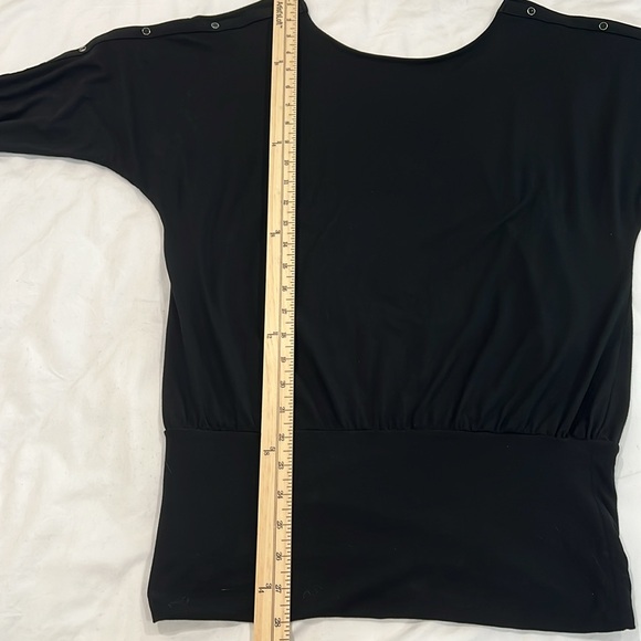 WHBM Black 3/4 Sleeve Embellished Soft Stretch Knit Reversible Pullover Top - M - Picture 11 of 12